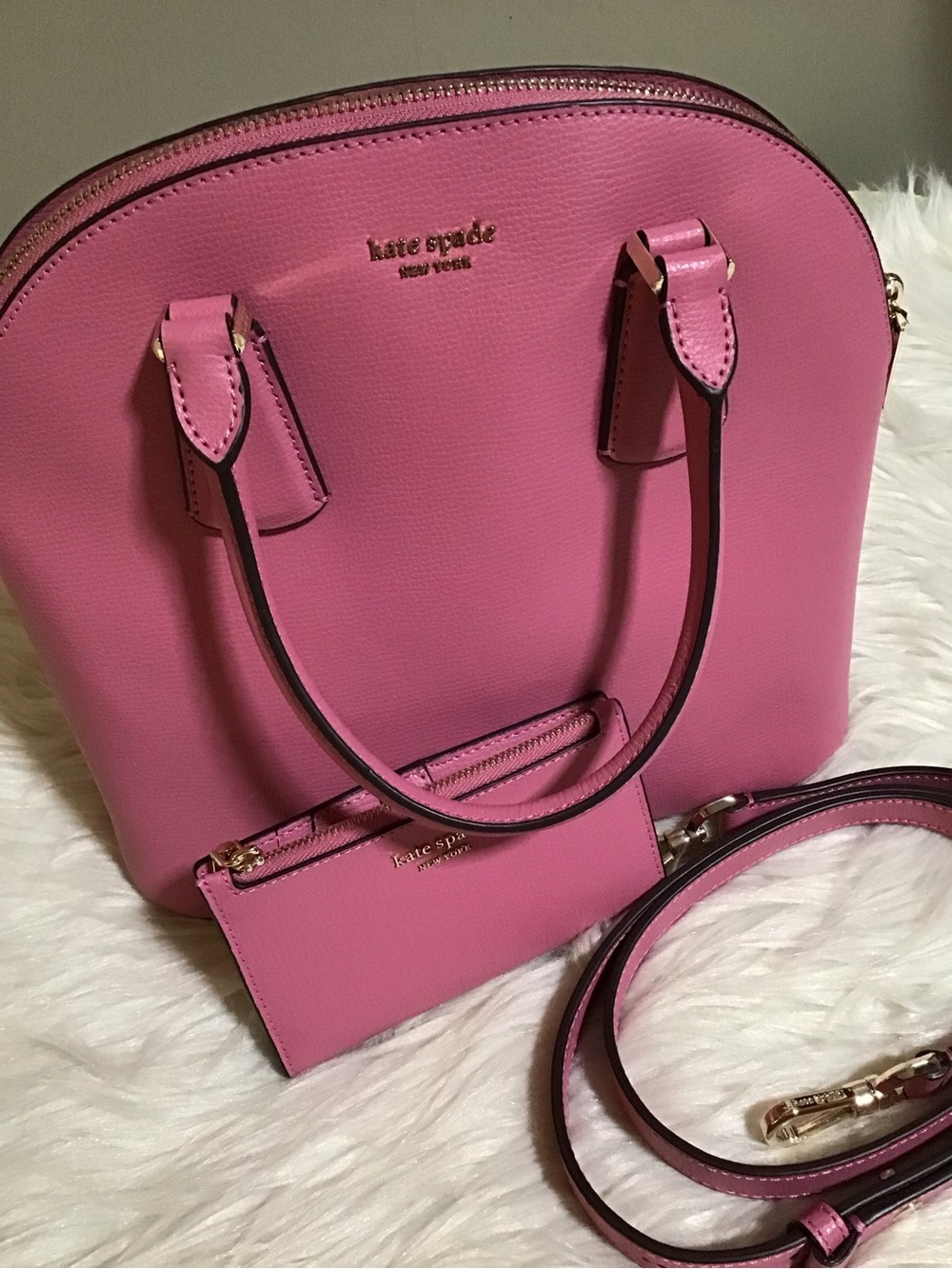 Blustery pink pebble leather domed satchel & wallet set Kate spade